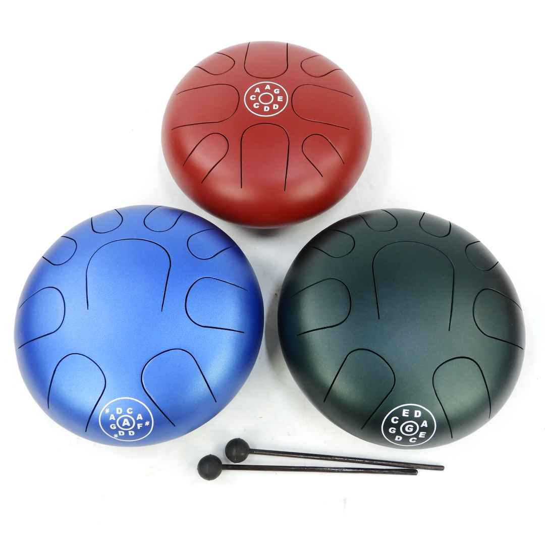 Steel tongue drums in different tunings