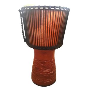 Professional mahogany djembe with carved shell and goat skin